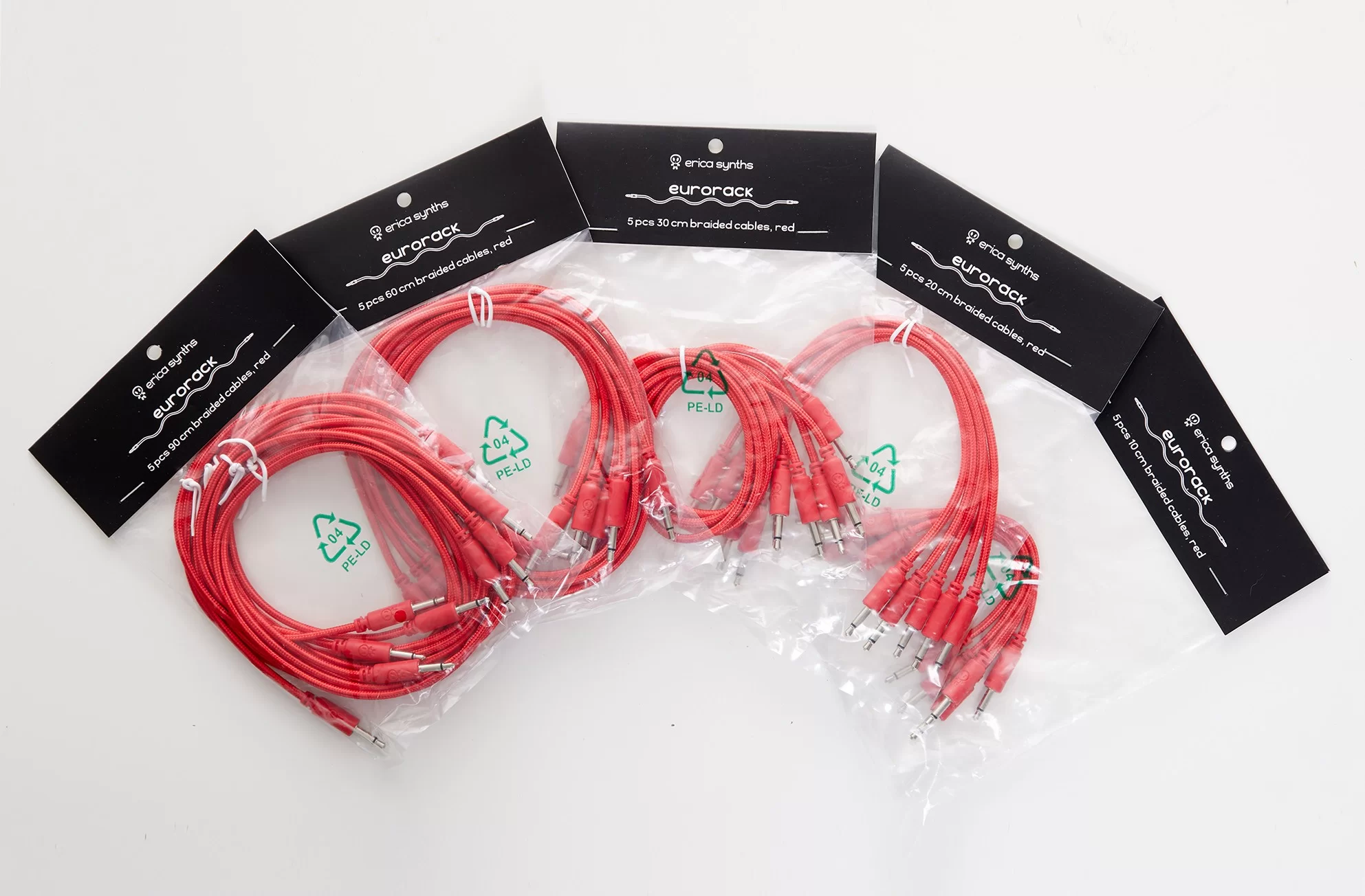 Erica Synths Braided Eurorack Patch Cables 20cm (5 pcs) - Rød