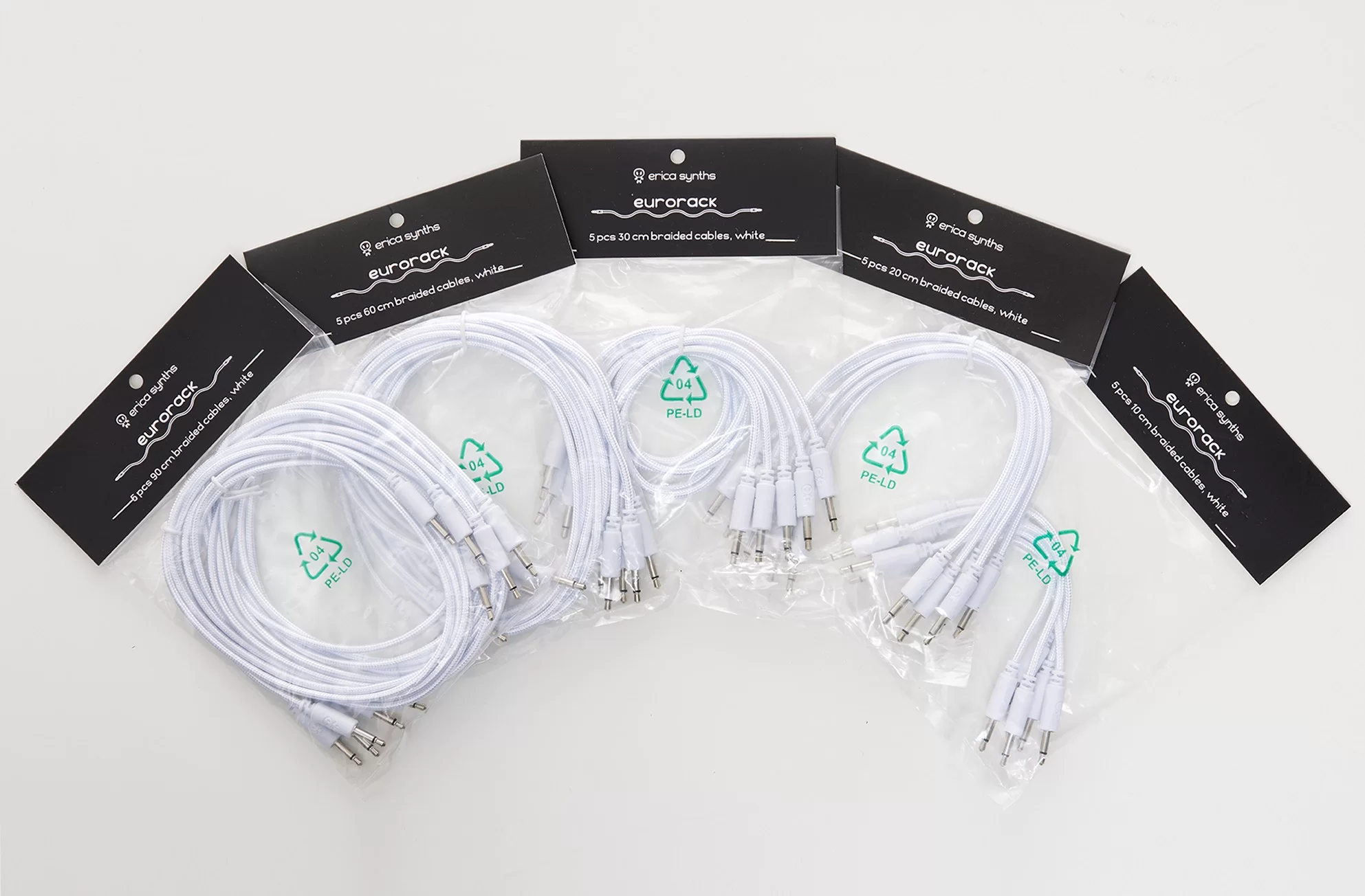 Erica Synths Braided Eurorack Patch Cables 20cm (5 pcs) - Hvid