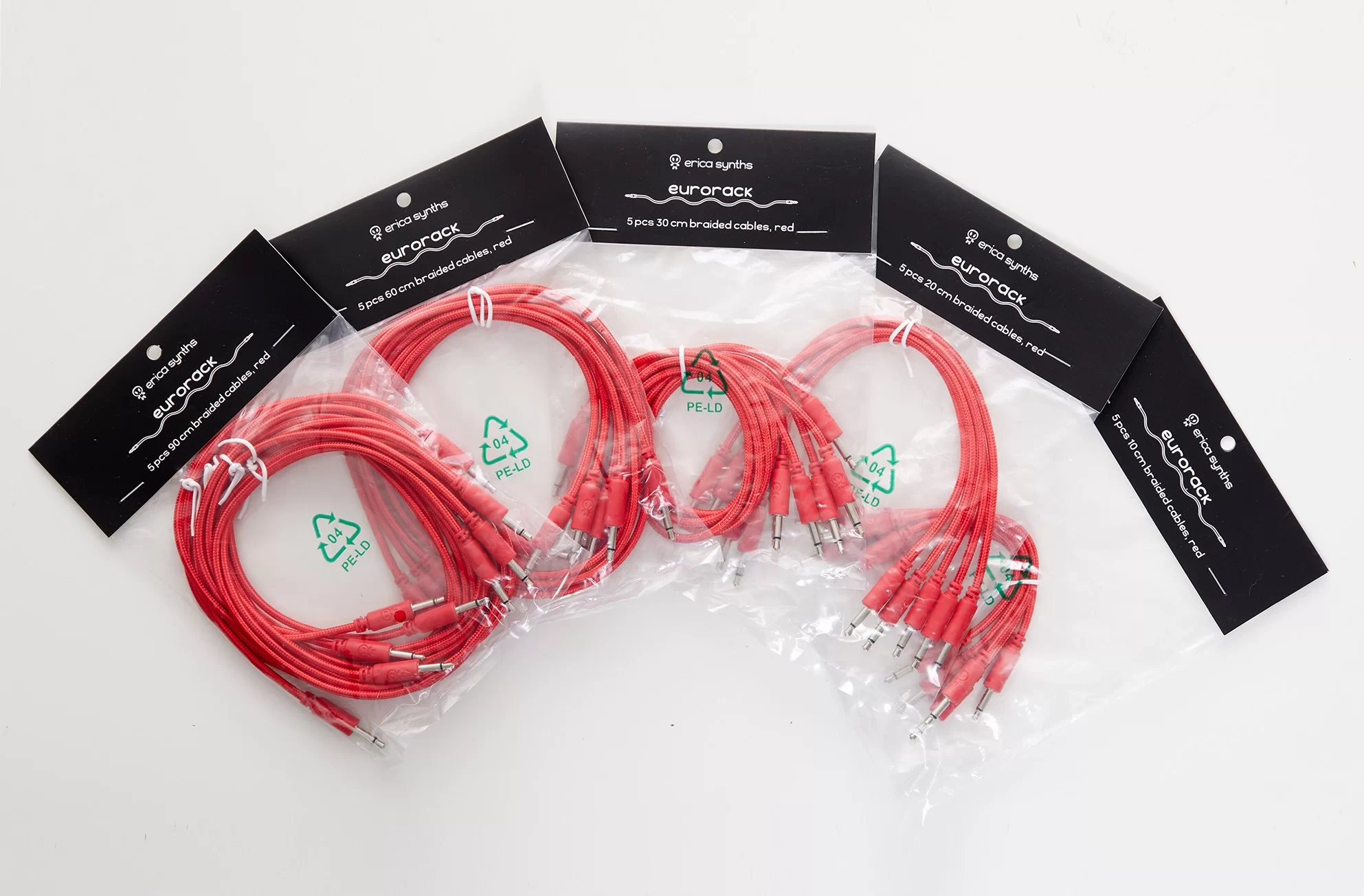 Erica Synths Flettede Eurorack Patch Cables 30cm (5 stk) - Rød