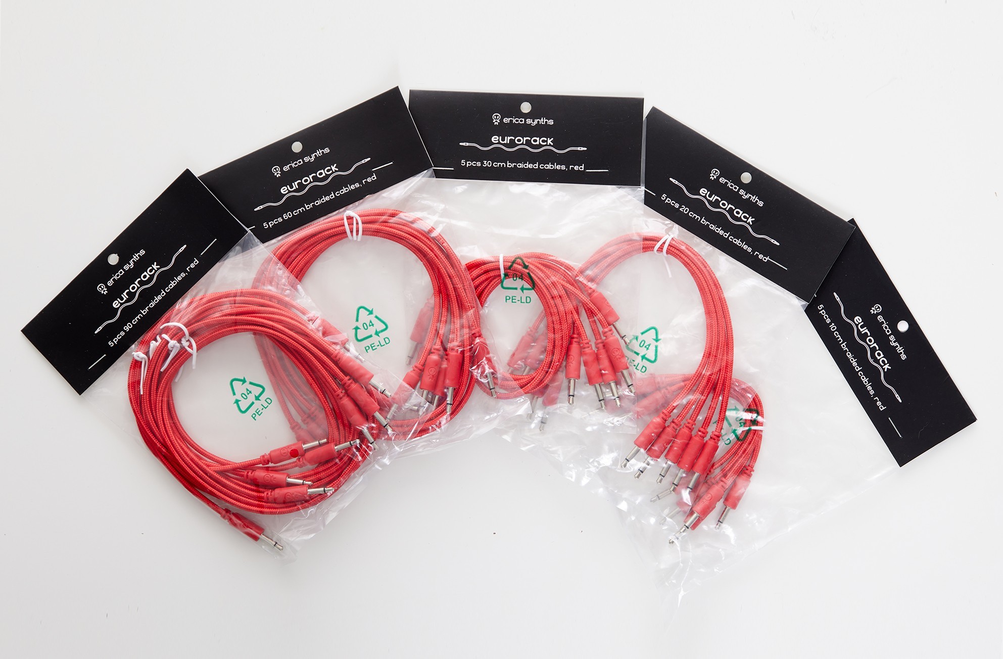 Erica Synths Flettede Eurorack Patch Cables 60cm (5 stk) - Rød