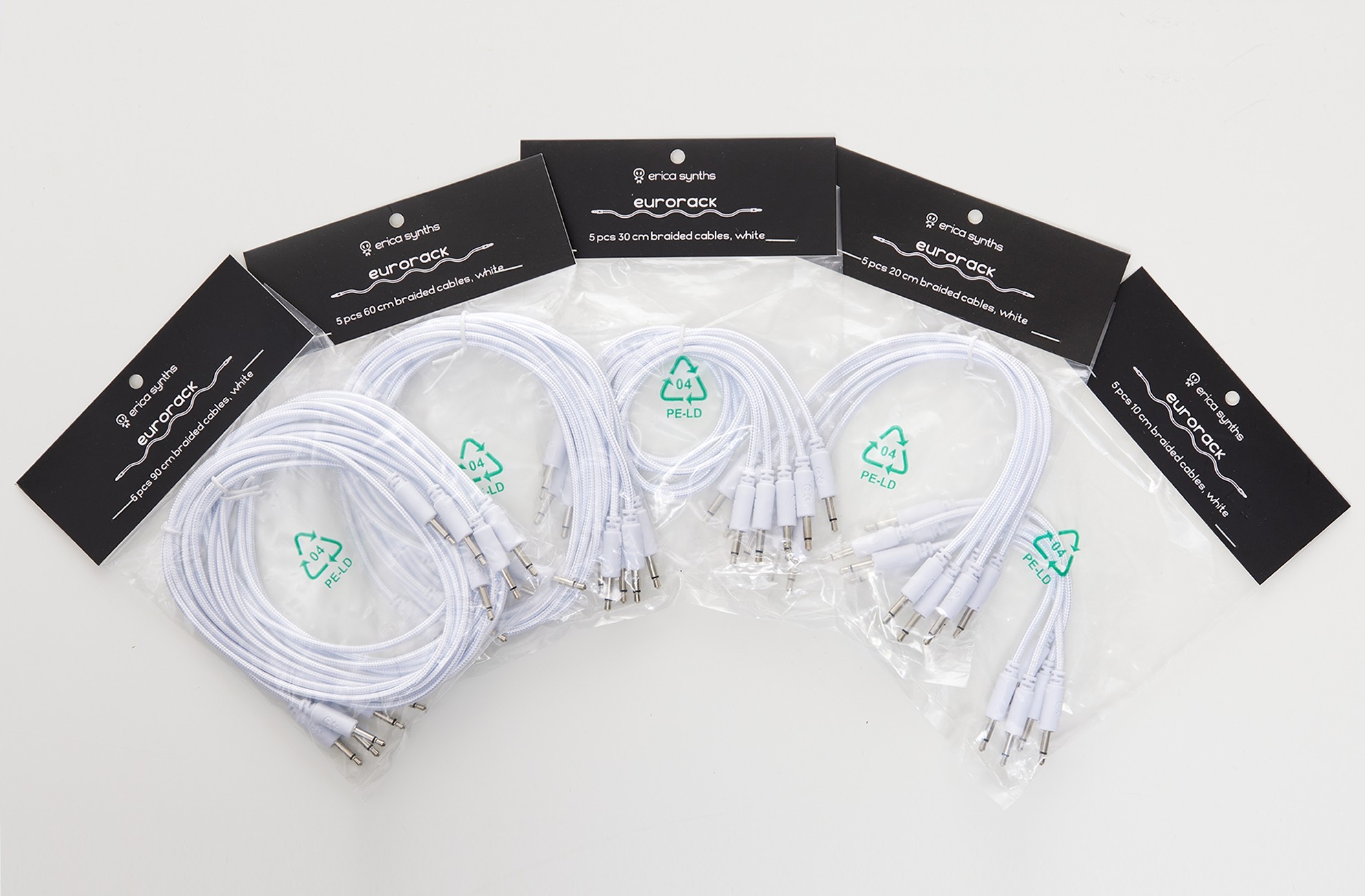 Erica Synths Flettede Eurorack Patch Cables 60cm (5 stk) - Hvid